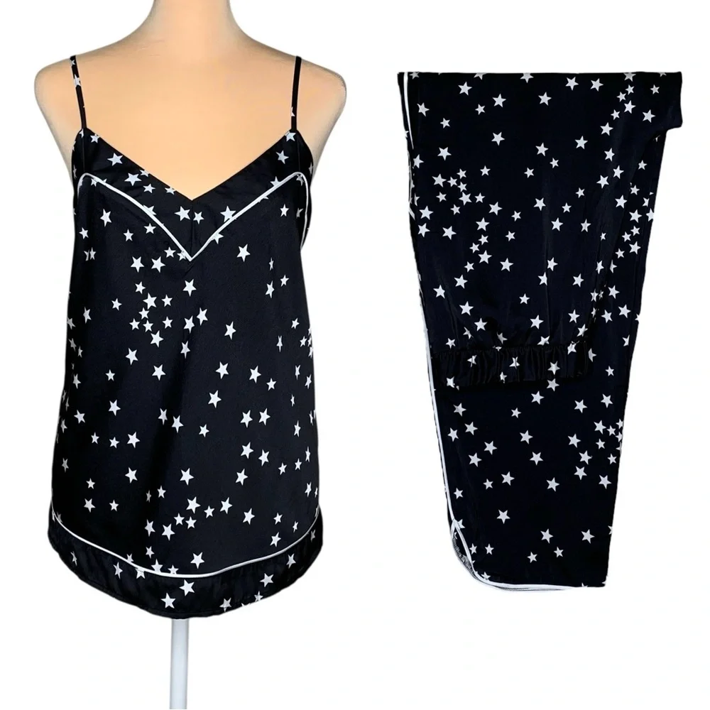 INC Silky Satin Cami PJ Pajama Set M Starry Nights Celestial Stars Loungewear